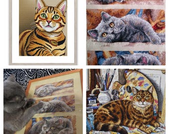 Paquete de 3 patrones de punto de cruz para amantes de los gatos en PDF. Gráfico de punto de cruz digital de gatitos. Patrón de punto de cruz de gatos para inauguración de la casa.