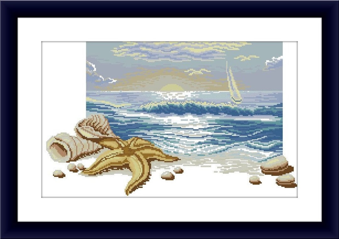 Sea Shell Counted Cross Stitch Pattern Pdf Boat Seascape Digital Cross ...