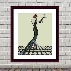 Lady Counted cross stitch pattern Coctail Digital cross stitch chart girl cross stitch pattern woman dress needlepoint chart