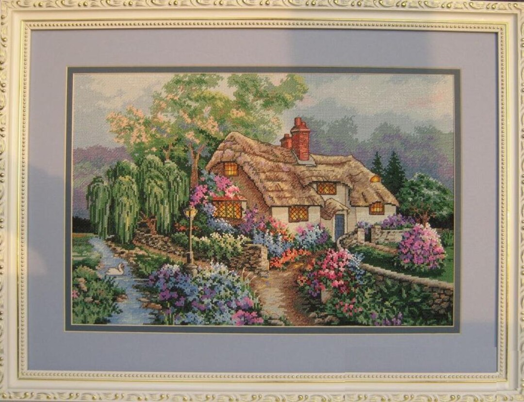 Green Cottage Counted Cross Stitch Pdf Pattern Village Cottage Digital ...