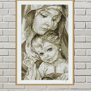 Mother of God icon PDF Counted cross stitch pattern Madonna and Jesus Digital cross stitch chart religious cross stitch pattern download