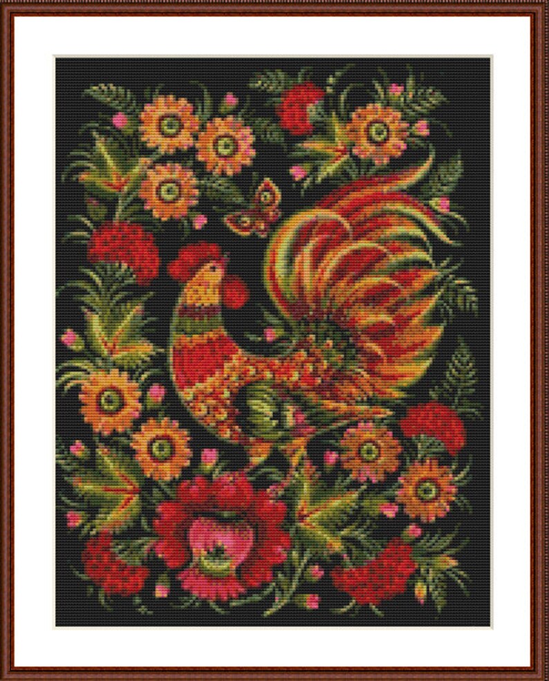 Roosters PDF Counted Cross Stitch Pattern Folk Digital Cross Etsy