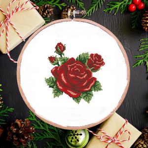 Red rose PDF Counted cross stitch pattern pdf flower Digital x stitch chart modern bouquet cross stitch pattern vintage flower bouquet