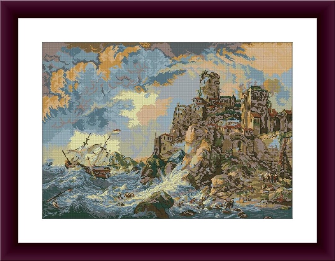 Seascape Counted Cross Stitch Pattern PDF Sea Landscape Digital Cross ...