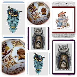 Owl SET of 4 Counted cross stitch pattern PDF bird Digital cross stitch chart owl cross stitch pattern owl bird cross stitch chart