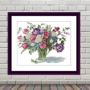 Tulips bouquet PDF Counted cross stitch pattern Flowers Digital cross stitch chart modern Still life cross stitch pattern