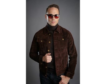 Herren Lederjacke Handgefertigte Echtleder Vintage Style Jacke für Herren, Herren Tucker Jacke Braune Wildlederjacke