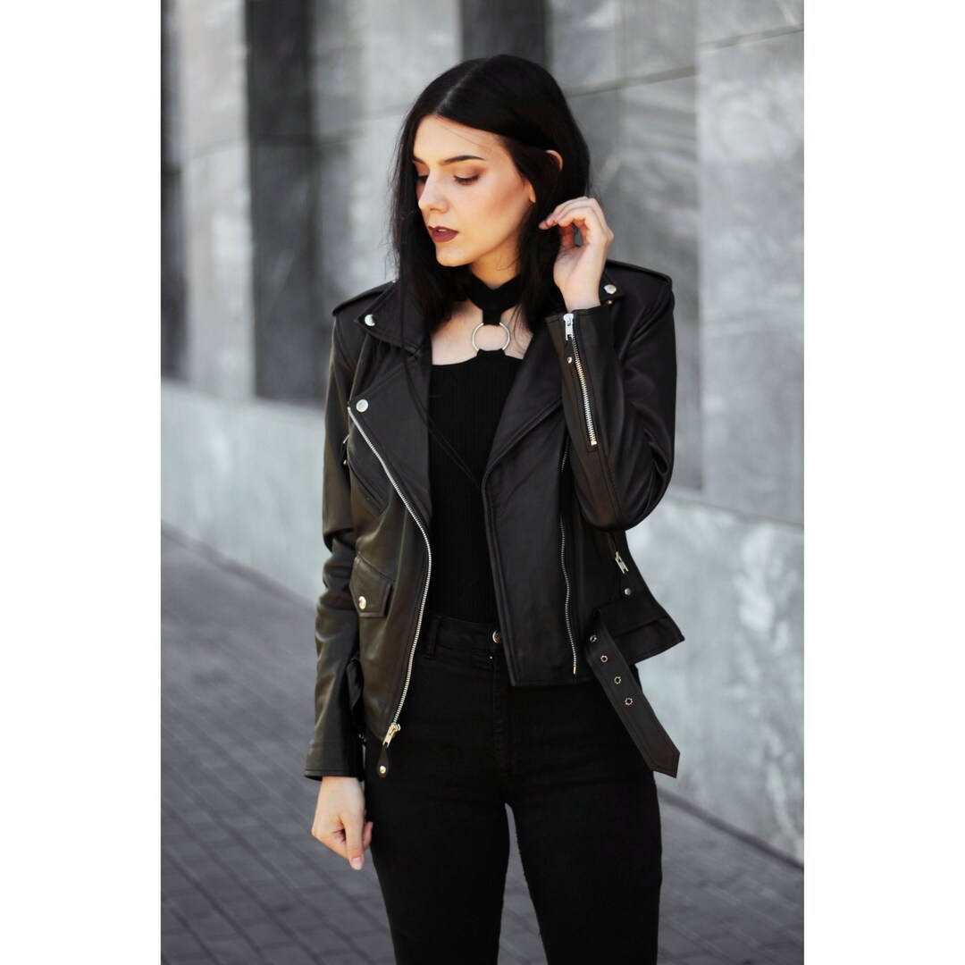Women's Genuine Lambskin Leather Jacket, Handmade Jacket, Black Leather ...
