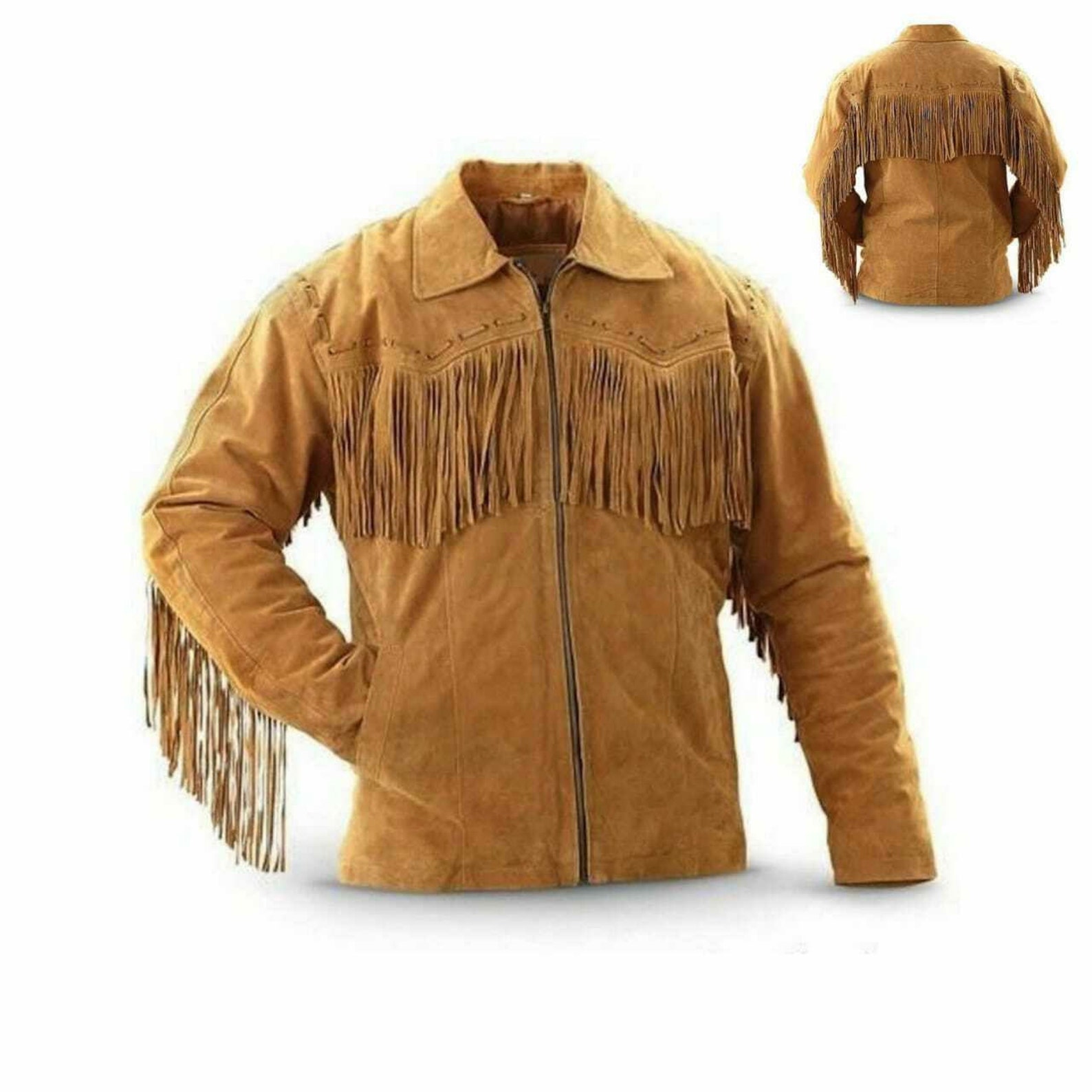 Mens Brown Western Wear Suede Leather Jacket Coat With Fringes Etsy UK