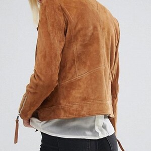 Suede Leather Jacket For Women / Brown Suede Leather Jacket For Women / Brown Biker Style Suede Leather Jacket 画像 2