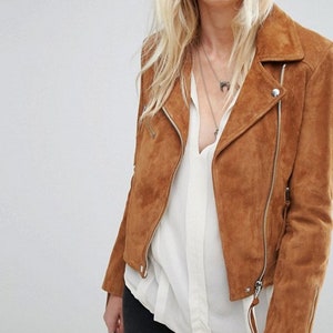Suede Leather Jacket For Women / Brown Suede Leather Jacket For Women / Brown Biker Style Suede Leather Jacket image 3