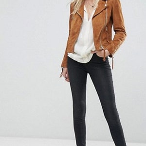 Suede Leather Jacket For Women / Brown Suede Leather Jacket For Women / Brown Biker Style Suede Leather Jacket 画像 4