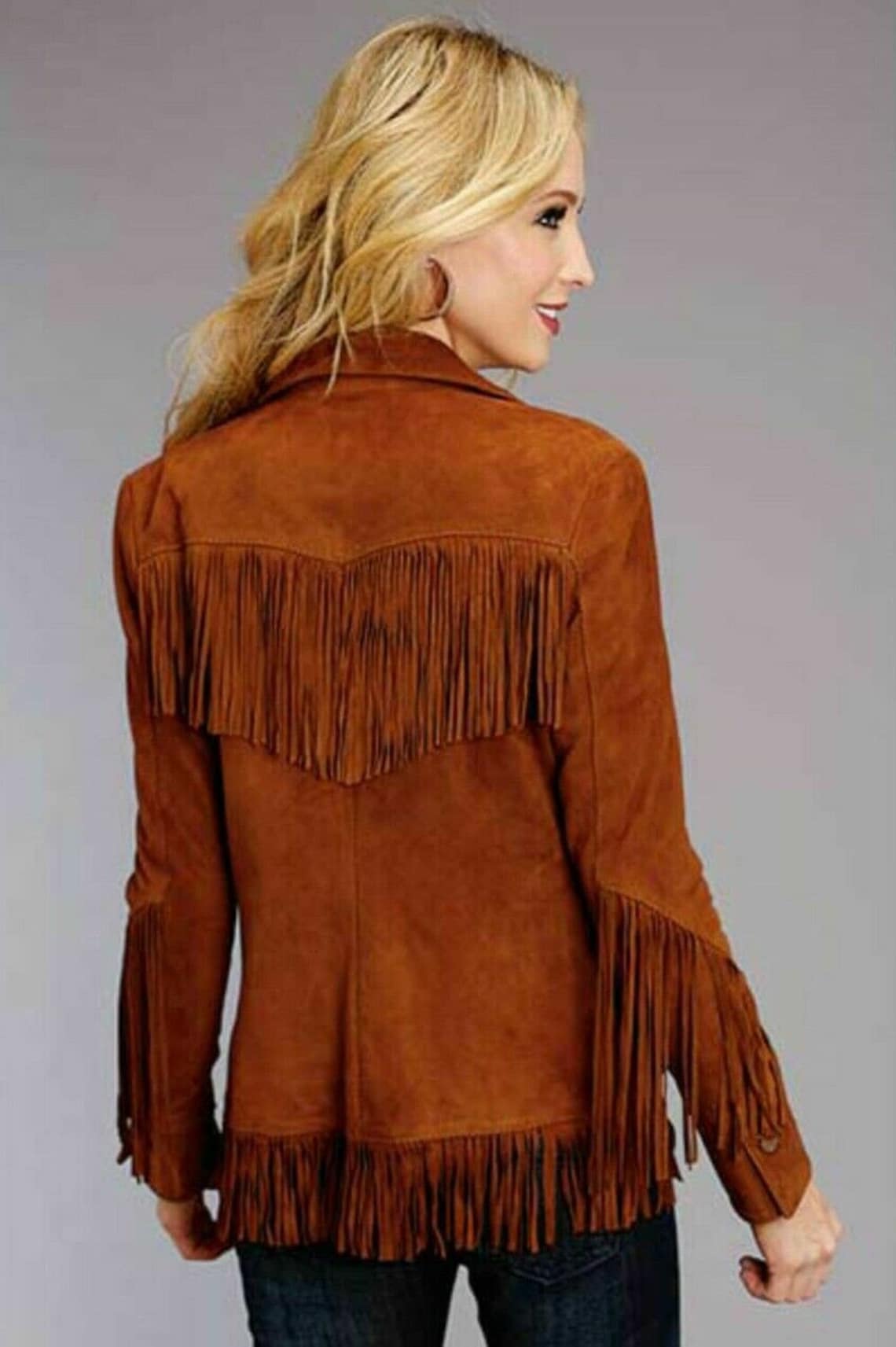 Women's Vintage Fringed Suede Leather Jacket / Fringe Jacket / Festival
