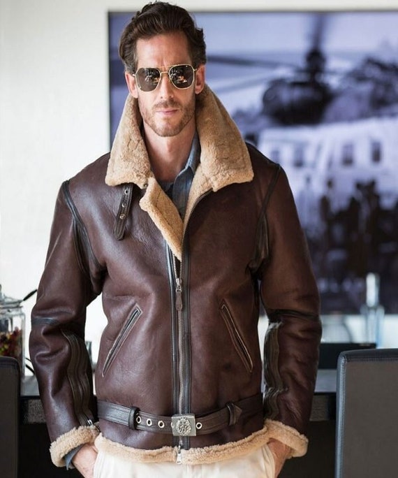 Men RAF Dark Brown Fighter Bomber Jacket / Brando Real Leather 