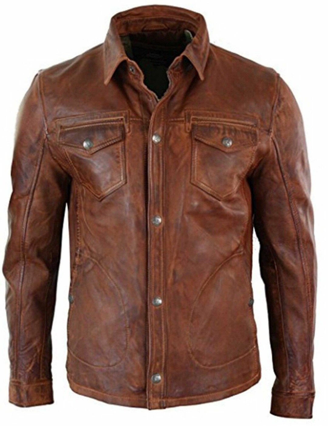 Mens Motorcycle Biker Real Wax Brown Leather Shirt - Etsy