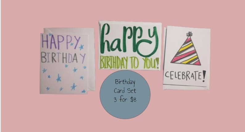 Birthday Card Set 3 Different Cards for ANY Birthday Free Shipping /& Handmade