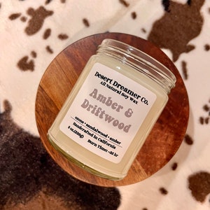 Amber & Driftwood | 8 oz candle jar | 100% soy wax