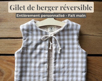 Handmade reversible children's shepherd's vest - personalized sleeveless jacket - baby vest - one-of-a-kind