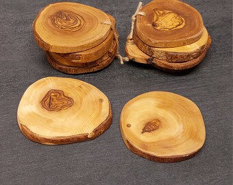 Sous-verres en bois d’olivier, soucoupes, disque d’arbre, rustique, fait à la main, bois, ensemble de 4, cadeau