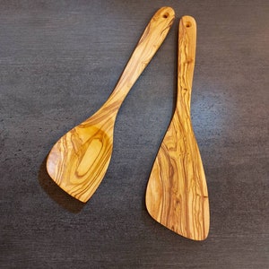 Left-handed spatula + wooden spoon made of olive wood 30 cm, 2-piece set, spatula, kitchen utensils handmade, gift