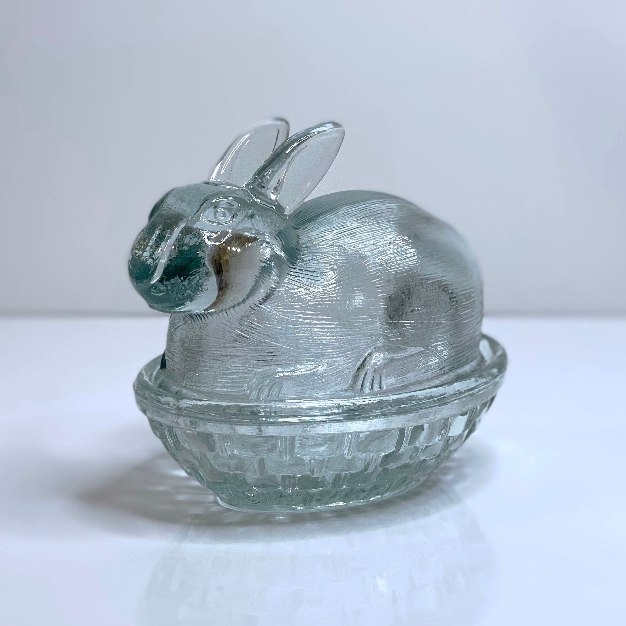 Pair of Clear Glass Bunny Rabbit Figurines