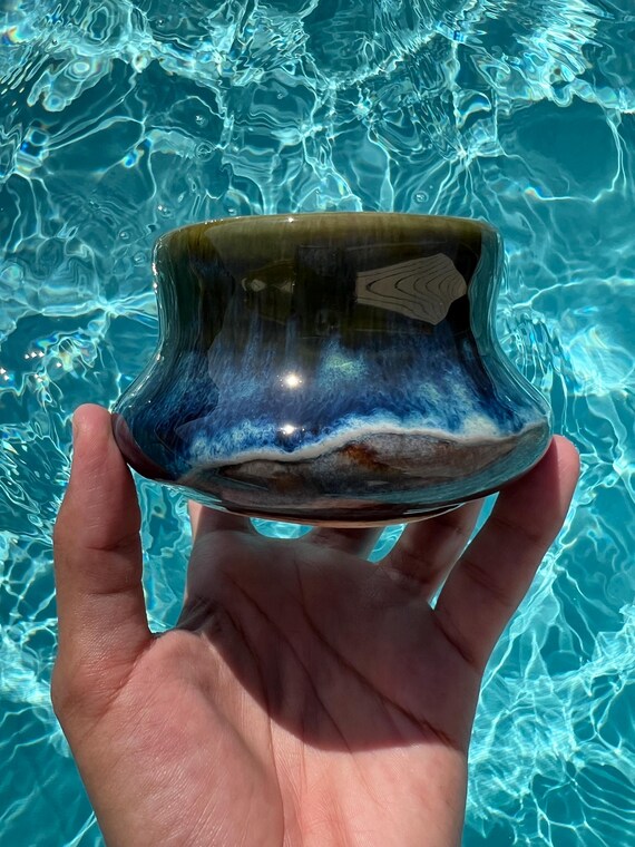 Small Ceramic Vessel, Handmade Catchall Bowl, Sculptural Pottery Trinket Dish, Ocean Inspired Home Decor