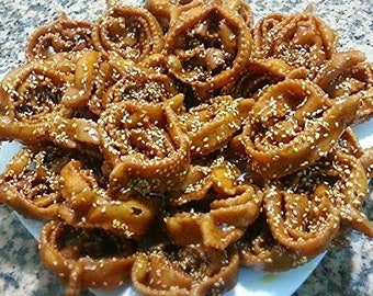 Moroccan Traditional Candy Cookies Chebakia For Ramadan Chabakia Homemade Pastry With Almonds & Honey Natural Candy Nuts dessert Arabic