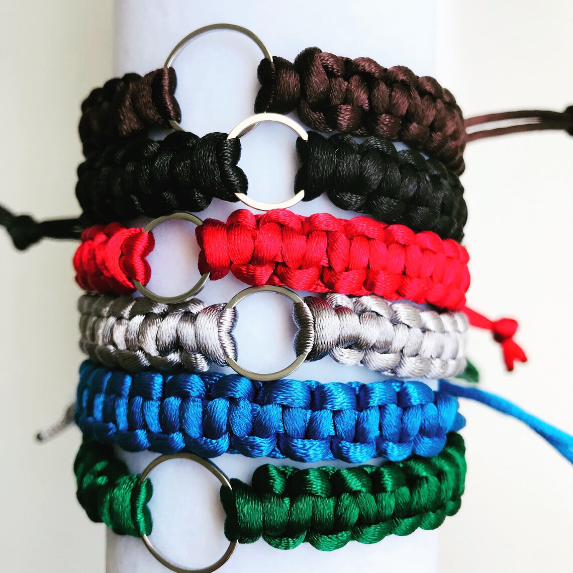 Square Knot Adjustable Bracelet with Stainless Steel Circle Etsy