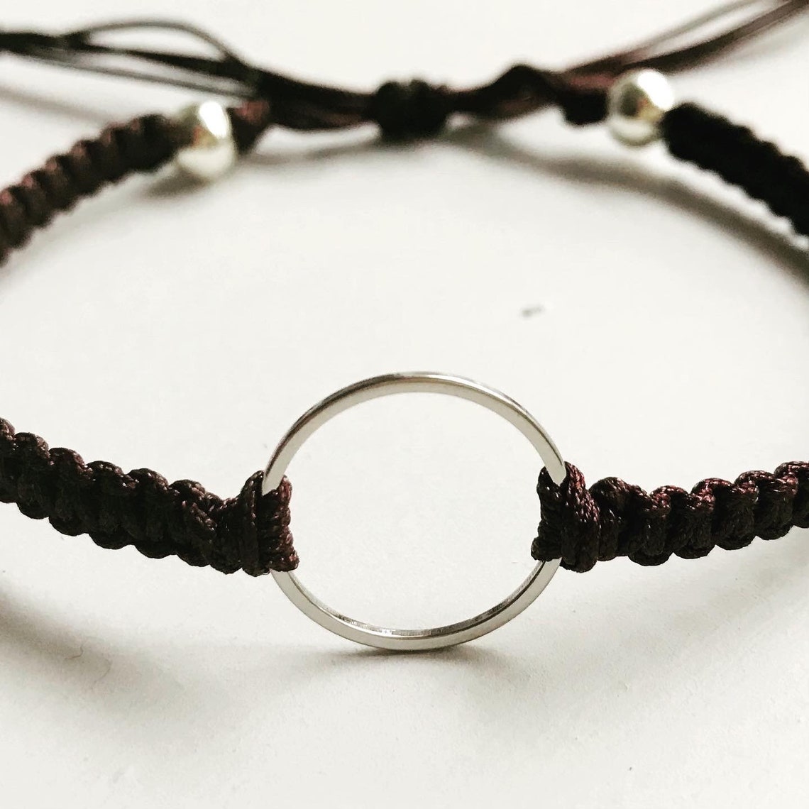 Square Knot Adjustable Bracelet with Stainless Steel Circle Etsy