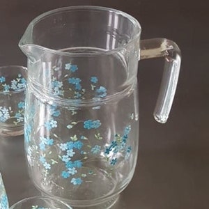 ARCOPAL Glass Jug Carafe Veronica Myosotis collection - 70s vintage