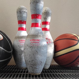3 Bowling Skittles USBC approved - WIBC ABC approved - vintage old wooden production
