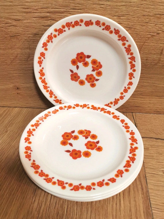 ARCOPAL 5 dinner plates Lotus collection - vintage porcelain design from  the 70s