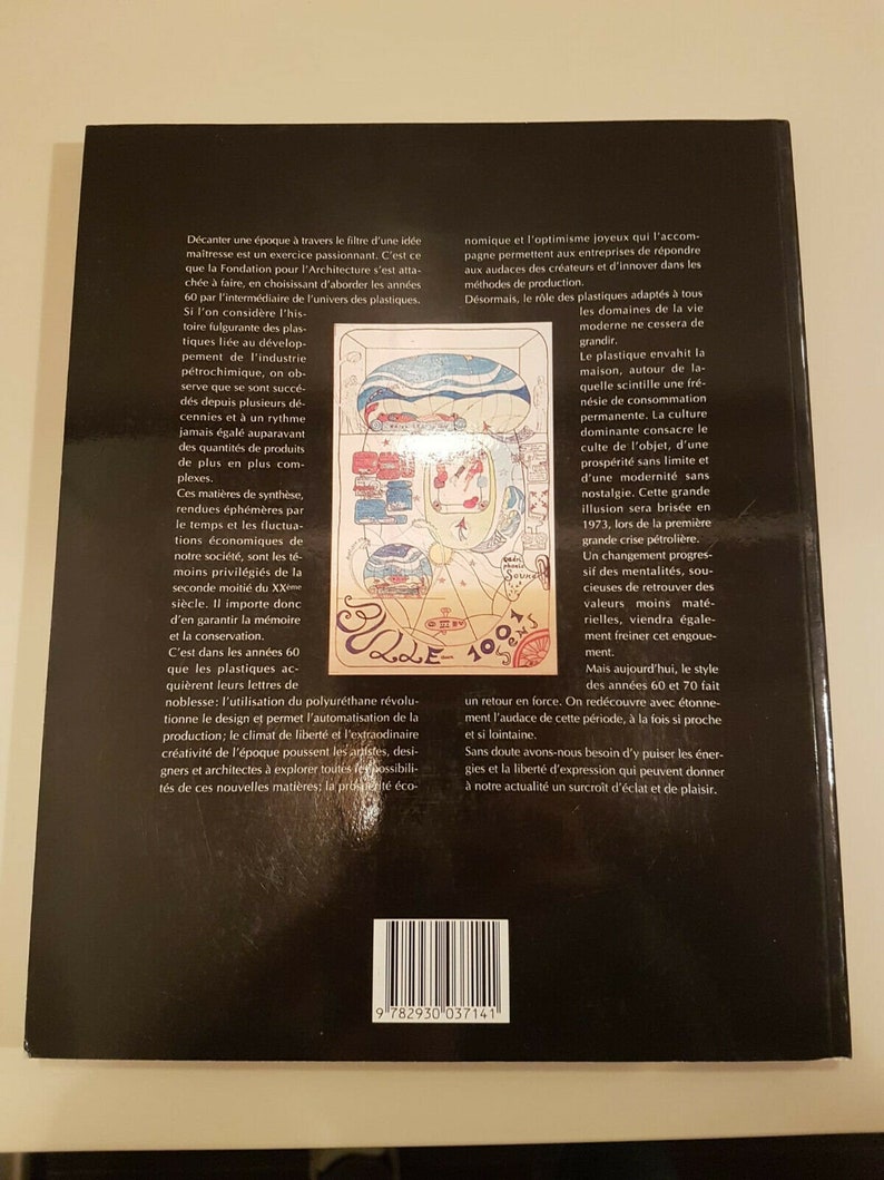 May include: A book cover with a black background and a barcode on the bottom. The book cover features a colorful illustration of a map with the text "LE-100" in the center. The text on the cover discusses the history of plastics and their impact on society.