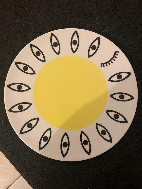 IKEA Large and Small Plate 23102 Glodande Black Eyes Yellow Moon