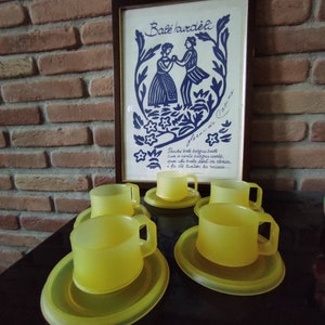 GUZZINI set of 5 cups with yellow plastic saucer - espresso coffee cups vintage design 80s