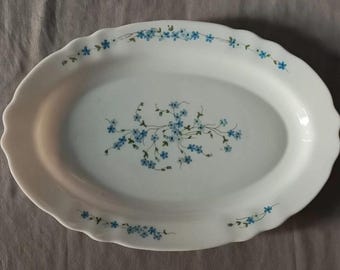 Plat Creux Arcopal Vintage - Motif Myosotis Bleus - France - Diamètre 29 Cm