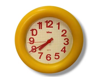 Vintage 1980s Bino Wall Clock, Space Age Style, Curved Plastic 