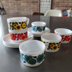 ARCOPAL LOTUS collection 6 cups with saucer 70s - Vintage Design coffee cups Made in France