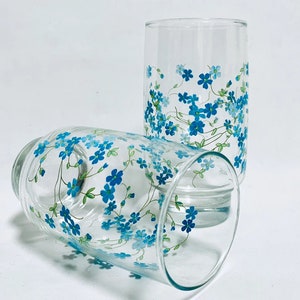 ARCOPAL 6 glasses flowers VERONICA MYOSOTIS collection - vintage 70s glass