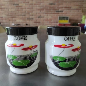 Sugar and coffee jars Décor Giorgi - vintage design 80s Made in Italy - opal milk glass