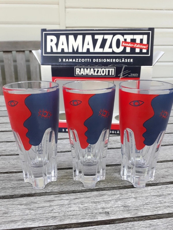 Set of 3 Glass Glasses Liquore Ramazzotti Design by Carsten Kerhein - Vintage Advertising Collection