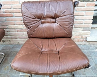 WESTNOFA Norway - Lounge armchair by Harald Relling in leather, chromed structure and rosewood - vintage design 1960-1970
