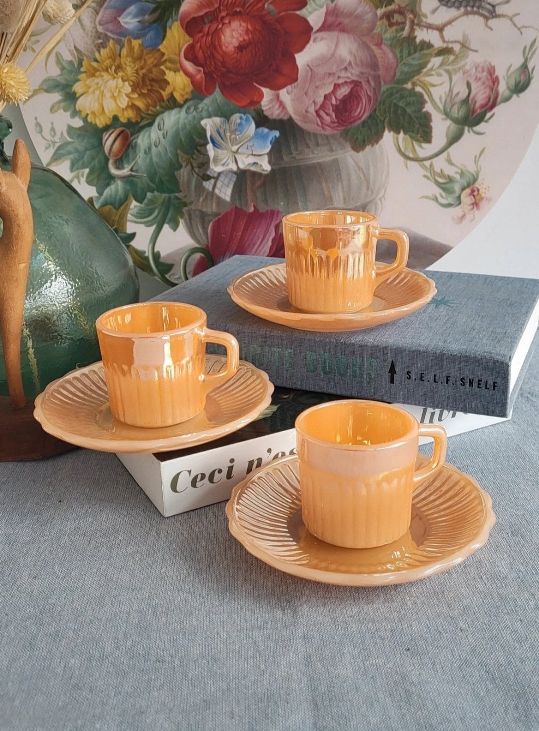 Anchor Hocking Vintage 1970er Jahre Set aus 3 Espressotassen mit