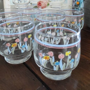 ARCOPAL 6 vasos flores de colores colección Dany - vidrio vintage de la década de 1970 - Arcoroc Tivoli Made in France