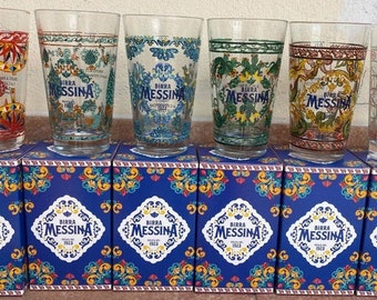 Messina Beer Collectible Set of 6 Glasses - Artists from Sicilian Cities - Made in Italy Design