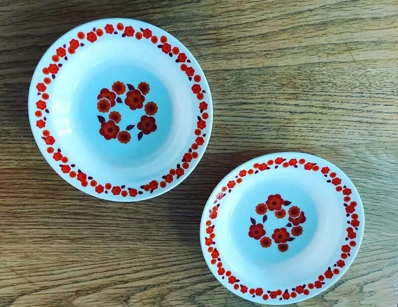 2 Anciennes assiettes creuses en Arcopal collection séventies Kitsch