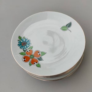 Dilhand Fabric Porcelain - Set of 7 dessert plates with gold finish vintage design 1970s