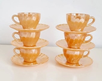 Termocrisa Service of 6 cups with mother-of-pearl saucer - Made in Mexico - vintage design from the 1970s