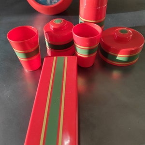 Orange plastic bathroom set by Guenzani - vintage retro design 1970s Made in Italy - Toilet Toilet set