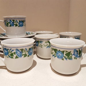 KEN SCOTT Coffee service 5 cups with saucers, milk jug, sugar bowl - 1980s vintage Made in Italy - fashion porcelain